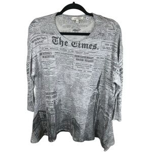 Jess & Jane Newspaper Print Tunic‎ Top Medium Gray NYC Travel Artsy USA Made